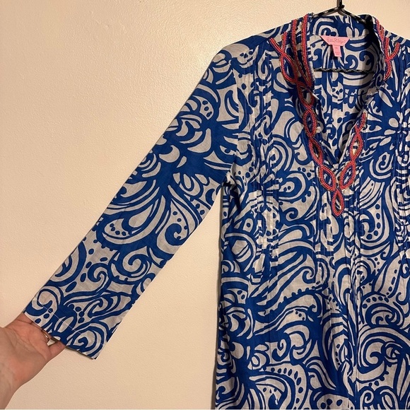 Lilly Pulitzer Sarasota Beaded Cotton Tunic size XS Blue Pink - Picture 3 of 8